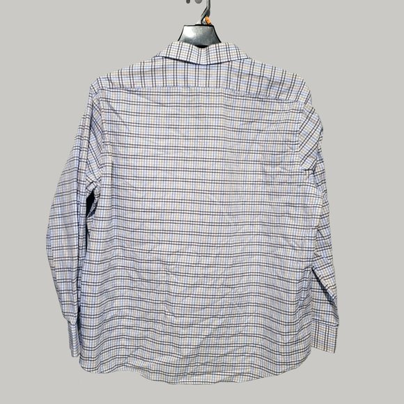 Chaps Stretch Collar Wrinkle Free Button Down Shirt 18.5 34/35 White Blue Yellow - Picture 2 of 3